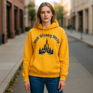 NWT DISNEY WORLD 50th RETRO YELLOW VAULT COLLECTION CASTLE HOODIE SWEATSHIRTS